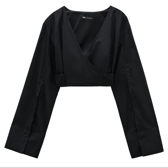 Zara Black Poplin Wrap Top - Picture 5 of 5
